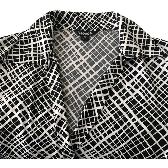 GEORGE 3/4 SLEEVE FAUX WRAP MIDI DRESS, WOMENS, M, BLACK & WHITE DIAMOND PATTERN - Picture 4 of 12